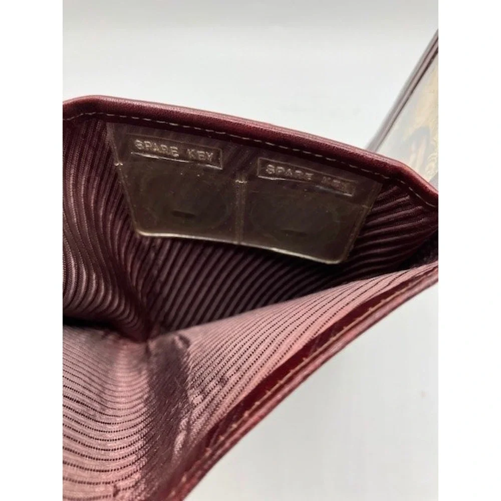 Prince Gardner Leather Tri-Fold Wallet Burgundy‎ Stripe Key Holder VTG 1980's